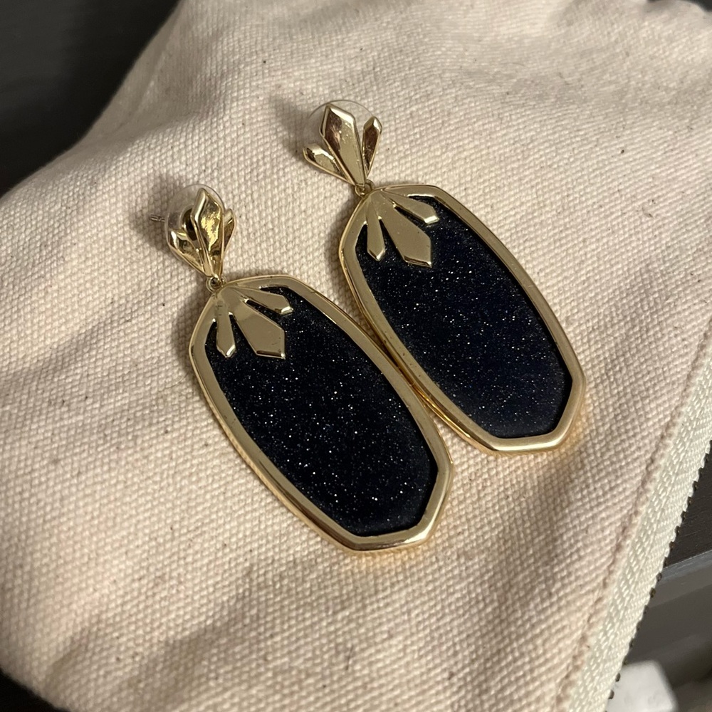 Kendra Scott Dangle Earrings. Sparkling dark navy blue with gold.